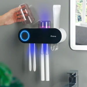 Wall Mounted Toothbrush Holder w/2 Cups - UV Steriliser and Toothpaste Dispenser