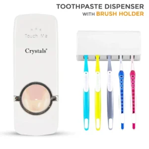 Automatic Toothpaste Dispenser + 5 Toothbrush Holder Stand Wall Mounted Bathroom